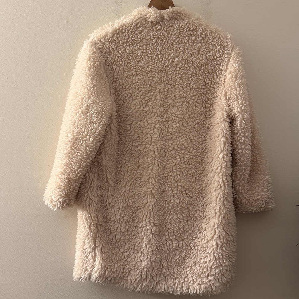 Zara Faux Shearling Sherpa Teddy Coat cream 3/4 sleeve XS - Picture 3 of 7